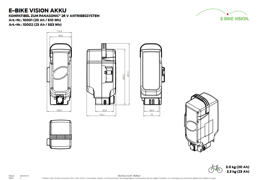 E-Bike Vision Akku komp. zu Panasonic 26V