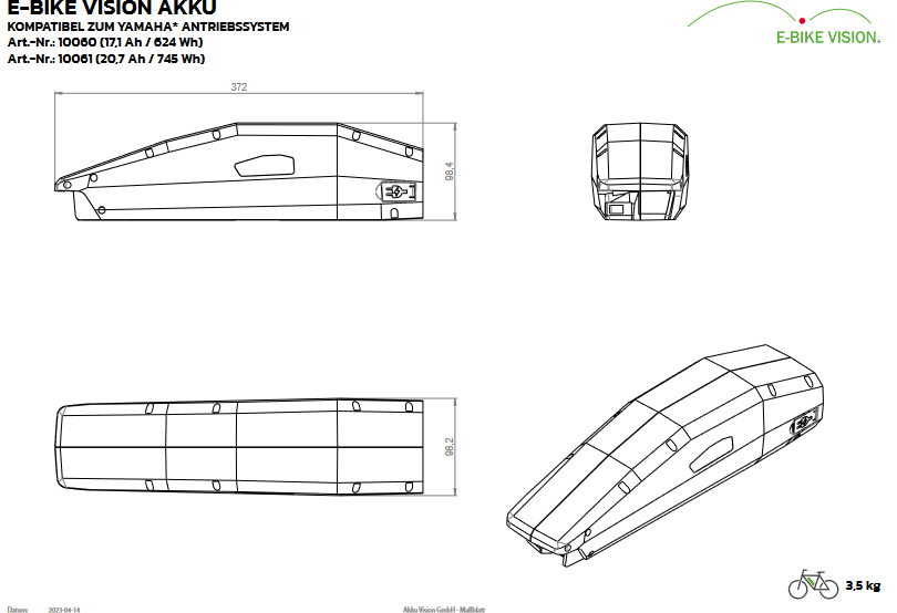 E-Bike Vision Akkukompatibel zum Yamaha (PW / ST / TE / CE) Antriebssystem